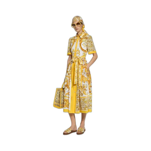 Dolce & Gabbana Majolica Printed Poplin Midi Shirt Dress