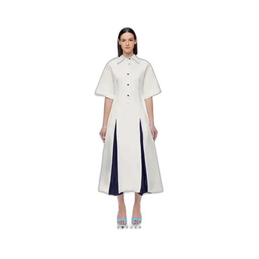 Salvatore Ferragamo Satin-Inlay Flared Shirtdress