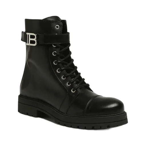 Balmain Kids Logo-Plaque Round Toe Boots