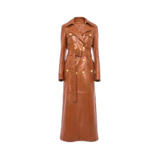 Chloé Belted Utilitarian Leather Trench Coat