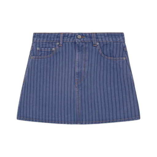 Ganni Stripe Overdyed Denim Mini Skirt