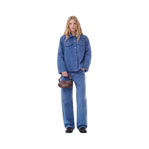 Ganni Stripe Overdyed Denim Jacket