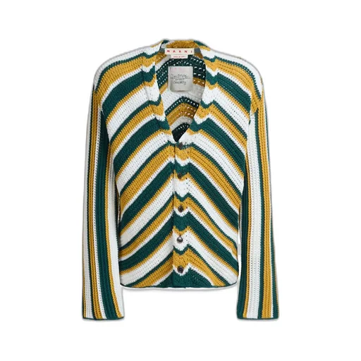 Marni Chevron Patterned Crochet Cardigan