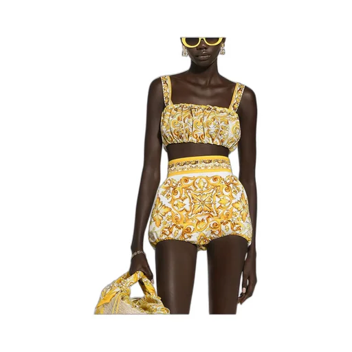 Dolce & Gabbana Majolica Printed Strappy Poplin Top