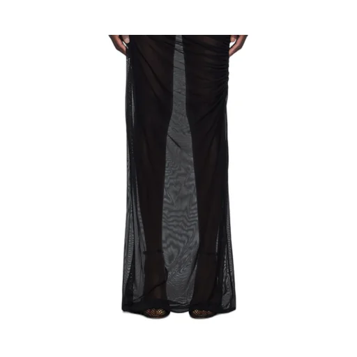 Flocked-Stripe Mesh Maxi Dress