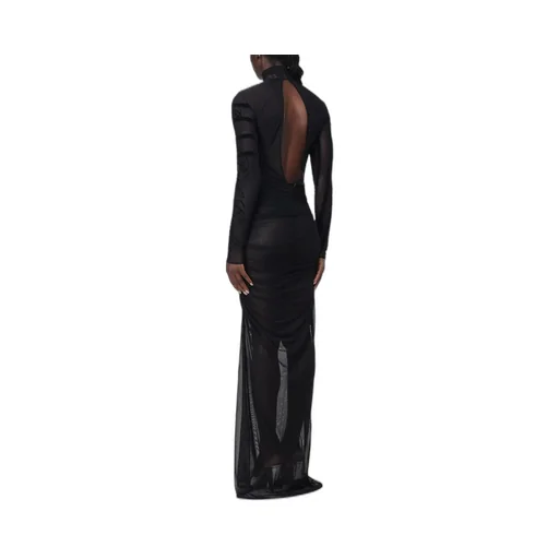 Flocked-Stripe Mesh Maxi Dress