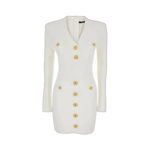 Short Knitted Dress With Gold Buttons