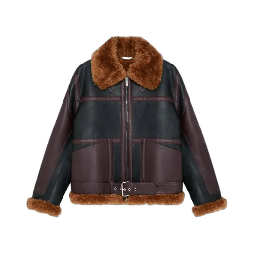 Stella Mccartney Plush Teddy Paneled Biker Jacket