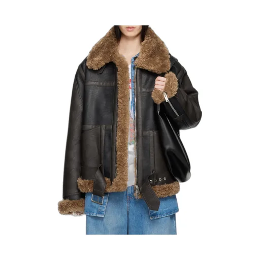 Stella Mccartney Plush Teddy Paneled Biker Jacket