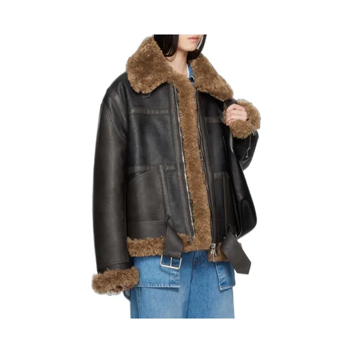 Stella Mccartney Plush Teddy Paneled Biker Jacket