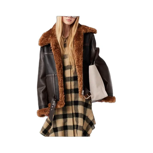 Stella Mccartney Plush Teddy Paneled Biker Jacket