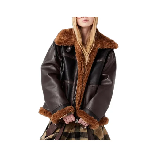 Stella Mccartney Plush Teddy Paneled Biker Jacket