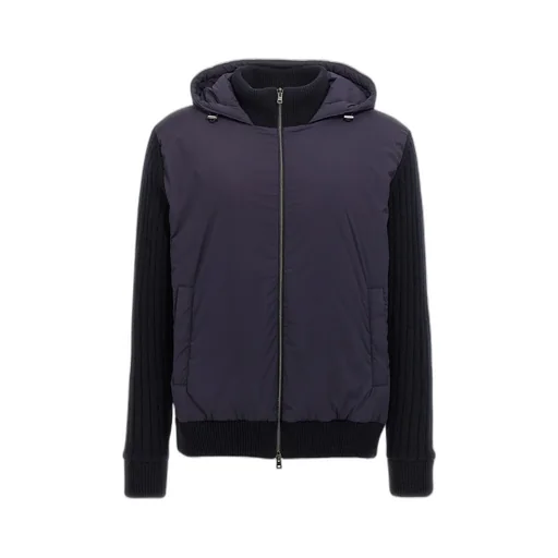 Herno Knitted-Panelled Zipped Hooded Jacket