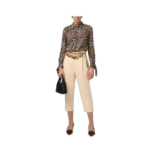 Elisabetta Franchi Ribbon Cuffs Animalier Printed Georgette Blouse