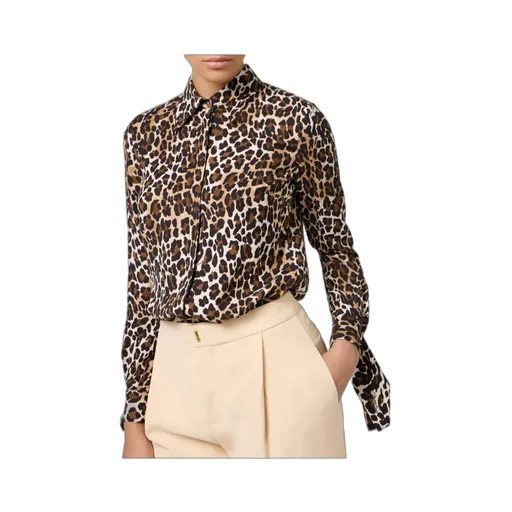Elisabetta Franchi Ribbon Cuffs Animalier Printed Georgette Blouse