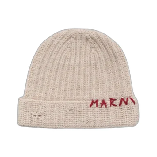 Marni Logo Embroidered Ribbed Knit Beanie