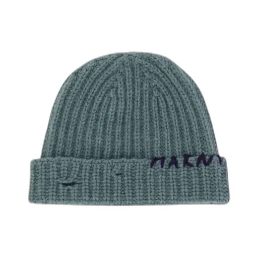 Marni Logo Embroidered Ribbed Beanie