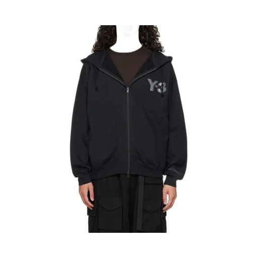 Y-3 Logo Printed Zip-Up Hoodie
