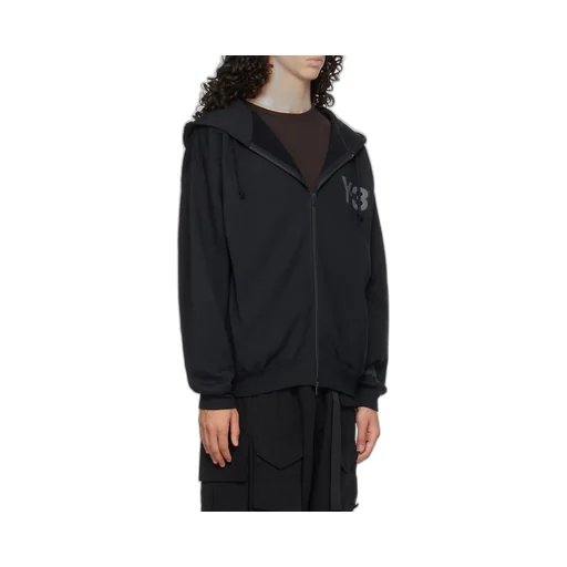 Y-3 Logo Printed Zip-Up Hoodie
