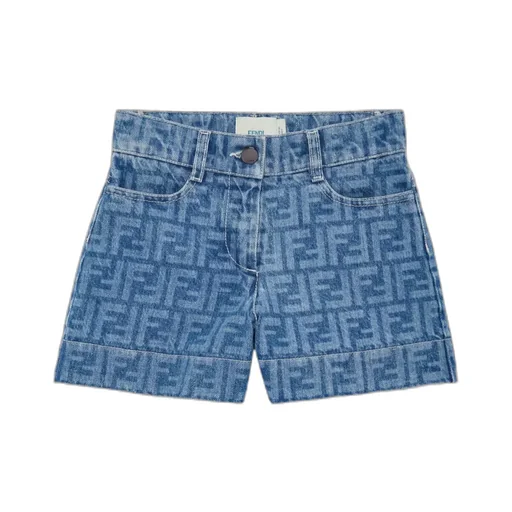 Fendi Kids Ff Motif Denim Shorts