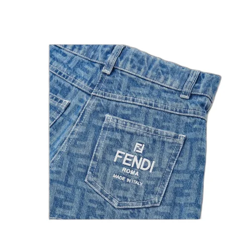 Fendi Kids Ff Motif Denim Shorts