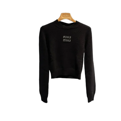 Miu Miu Logo Embellished Cropped Knit Sweater