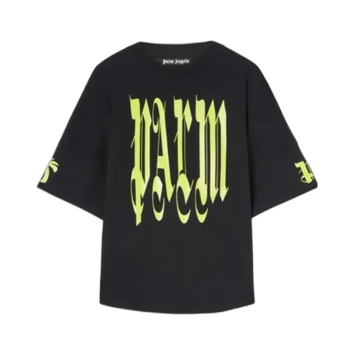 Palm Angels Gothic Logo Printed Crewneck T-Shirt