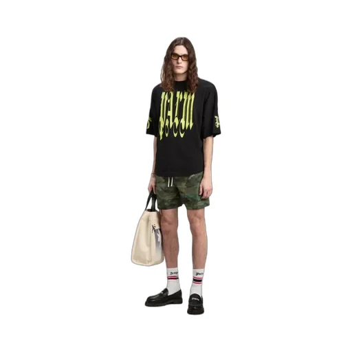 Palm Angels Gothic Logo Printed Crewneck T-Shirt