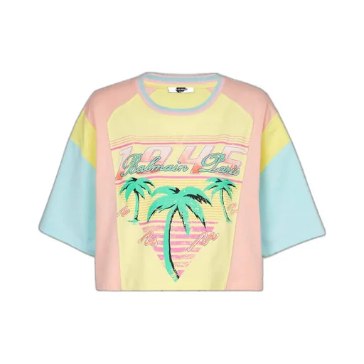 Balmain Palm Tree Printed Cropped T-Shirt