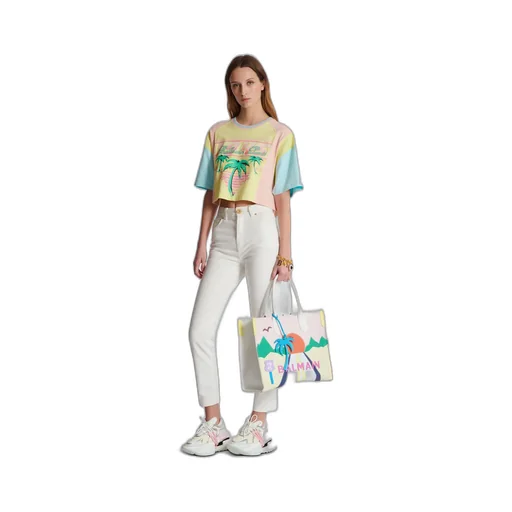 Balmain Palm Tree Printed Cropped T-Shirt
