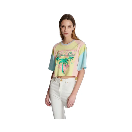 Balmain Palm Tree Printed Cropped T-Shirt