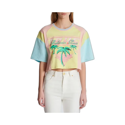 Balmain Palm Tree Printed Cropped T-Shirt