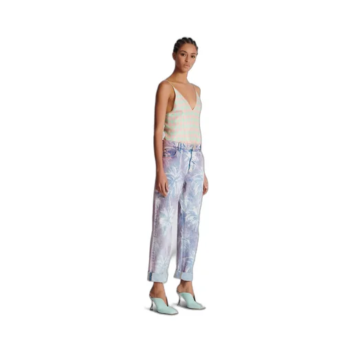 Balmain Palm Tree Denim Boyfriend Jeans