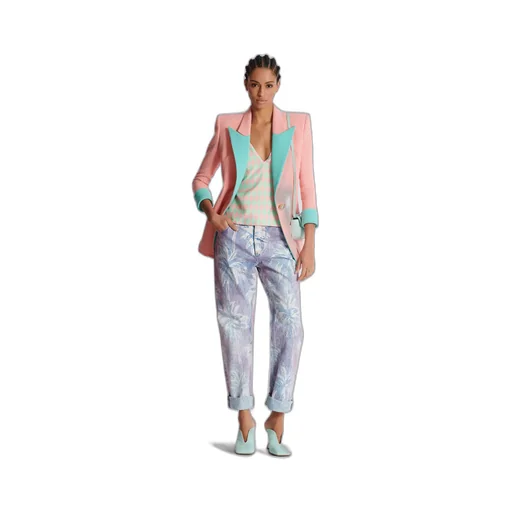 Balmain Palm Tree Denim Boyfriend Jeans