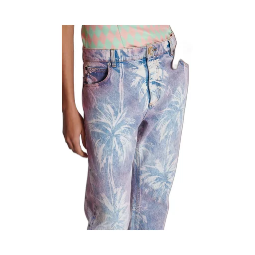 Balmain Palm Tree Denim Boyfriend Jeans