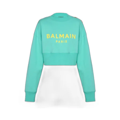 Balmain Logo Printed Crewneck Cropped Sweatshirt