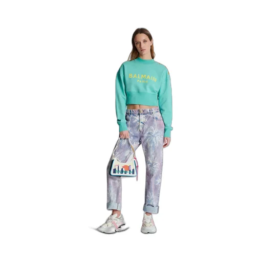 Balmain Logo Printed Crewneck Cropped Sweatshirt