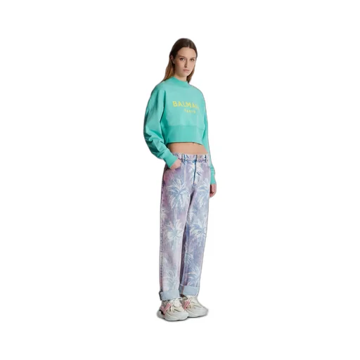 Balmain Logo Printed Crewneck Cropped Sweatshirt