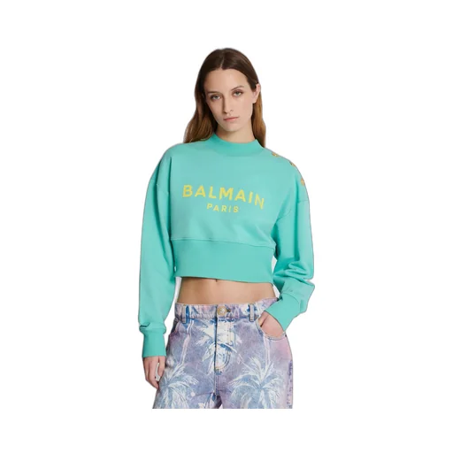 Balmain Logo Printed Crewneck Cropped Sweatshirt