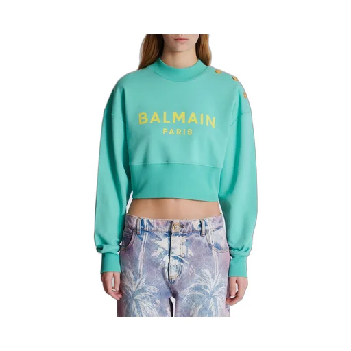 Balmain Logo Printed Crewneck Cropped Sweatshirt