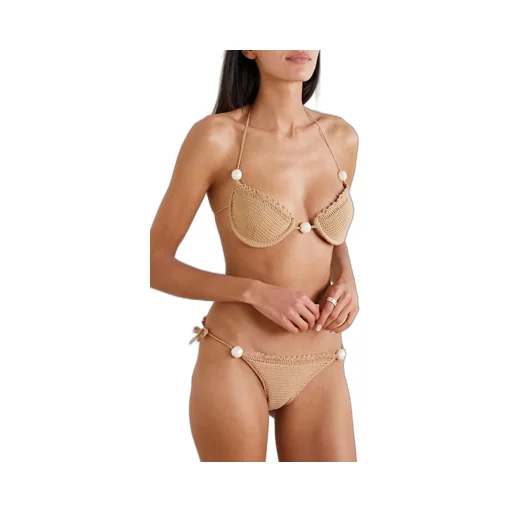 Crocheted Bikini Top With Artificial Pearls
