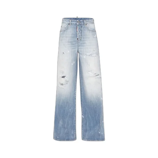 Dsquared2 Logo-Patch Distressed Wide-Leg Jeans