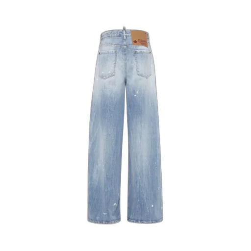 Dsquared2 Logo-Patch Distressed Wide-Leg Jeans