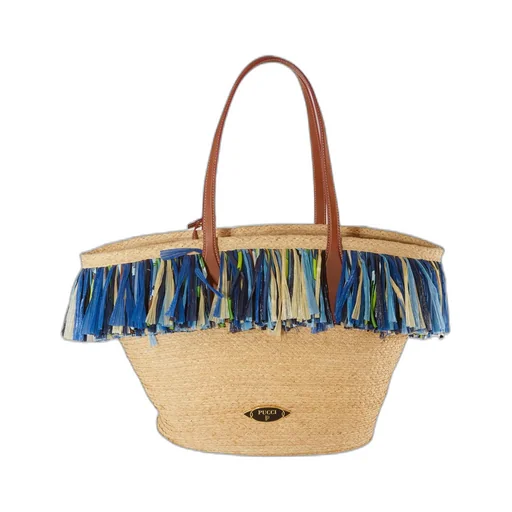 Pucci Puccing Logo Plaque Fringed Beach Bag
