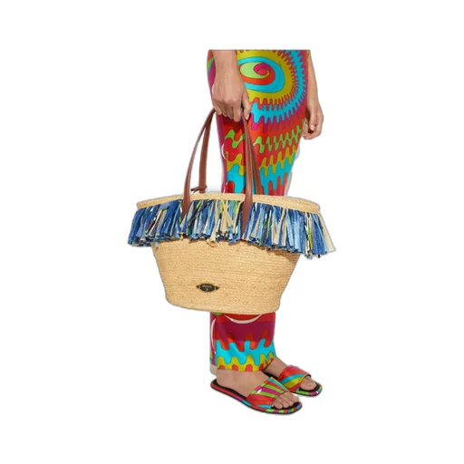 Pucci Puccing Logo Plaque Fringed Beach Bag