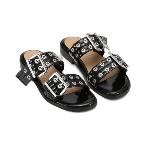Ganni Feminine Buckle Two-Strap Sandals