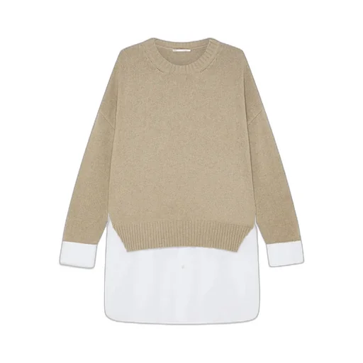 Shirt Detail Long-Sleeved Pullover