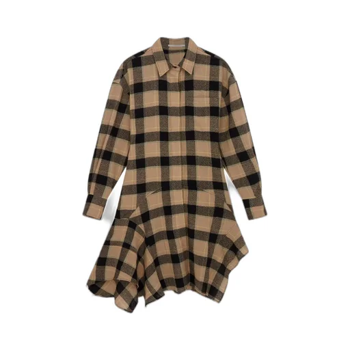 Horn Check Medium Length Wool Dress