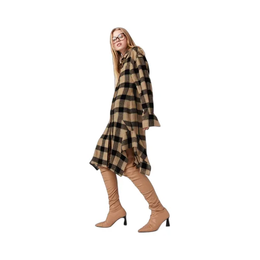 Horn Check Medium Length Wool Dress