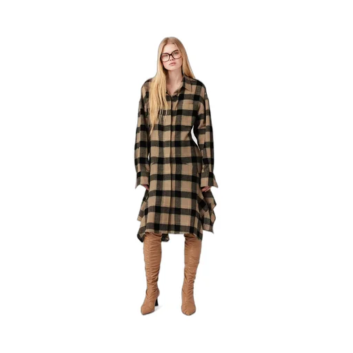 Horn Check Medium Length Wool Dress